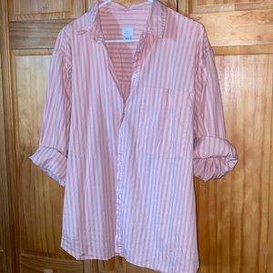 Blush pink and beige striped button down Oxford shirt